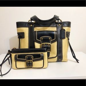 Coach Woven Straw Tote with Wallet
